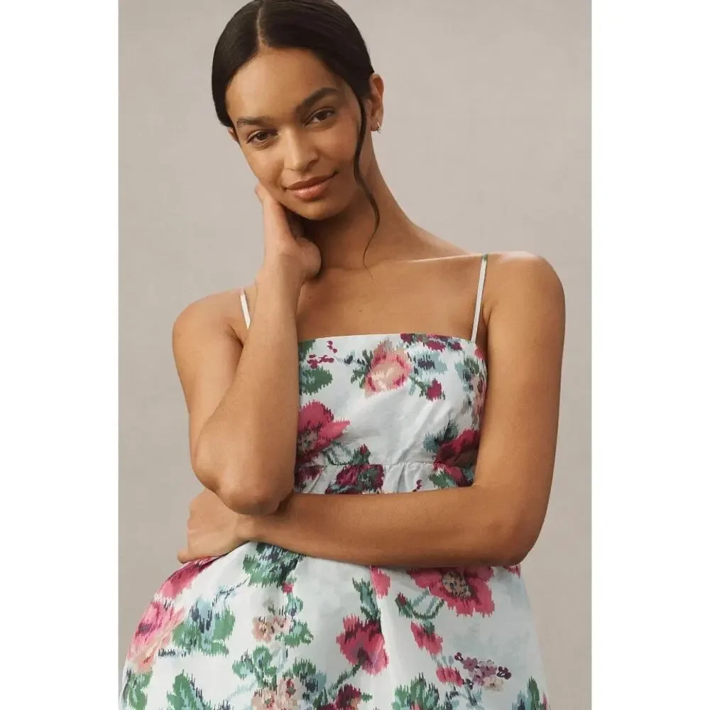 NWT ANTHROPOLOGIE BHLDN Sophia Apron-Top Jacquard Midi Dress $248 LARGE Teal - Picture 2 of 4